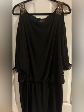 Adam Black Long Sleeve Dress with Gold Studded Straps